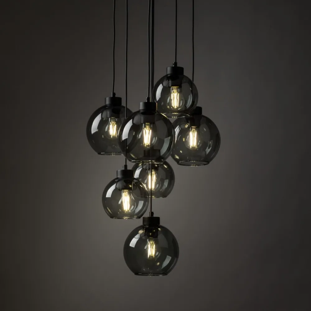 Lampa Wisząca CUBUS Czarny Grafitowe Szklane Klosze 7xE27 49cm * TK Lighting