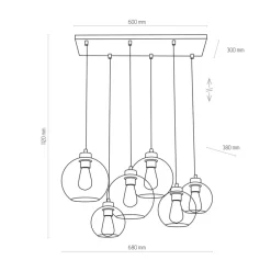 Lampa Wisząca CUBUS Wielokolorowy Szklany Klosze 6xE27 * TK Lighting New