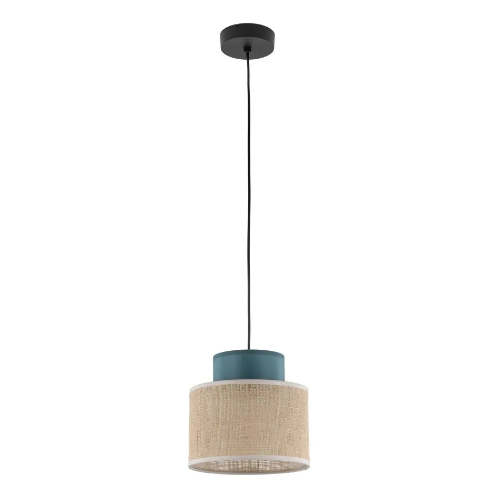 Lampa wisząca DUO czarna abażur juta zielony 1xE27 20 cm * TK Lighting