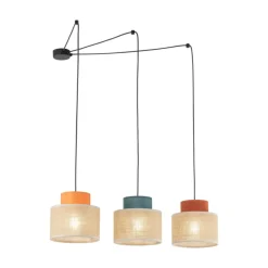 Lampa wisząca DUO czarna abażur juta multikolor 3xE27 * TK Lighting