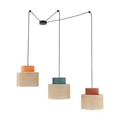 Lampa wisząca DUO czarna abażur juta multikolor 3xE27 * TK Lighting