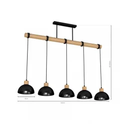 Lampa wisząca ERIK Black/Wood 5xE27 * Eko-light New