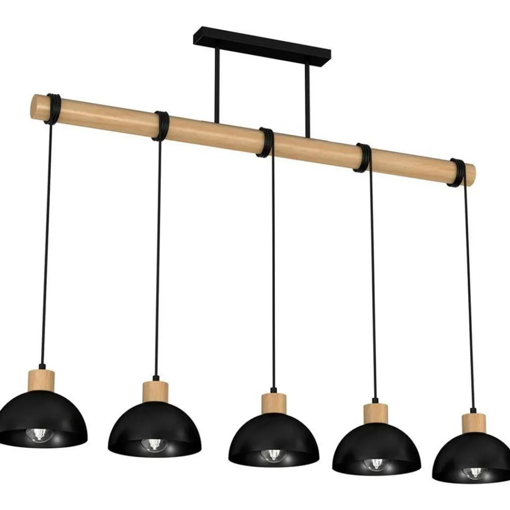 Lampa wisząca ERIK Black/Wood 5xE27 * Eko-light New