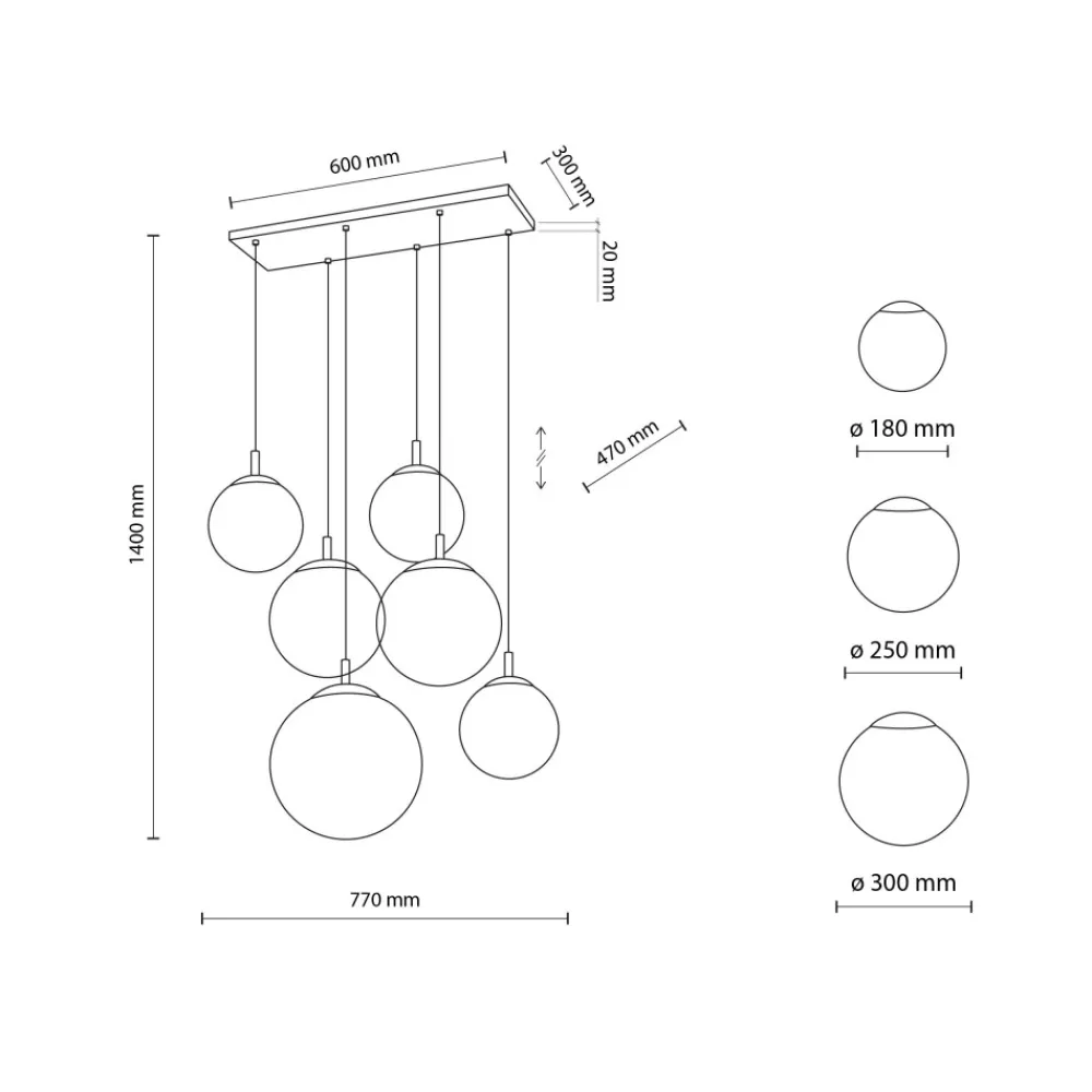Lampa Wisząca ESME Biały Czarny Szklane Klosze 6xE27 77cm * TK Lighting Best