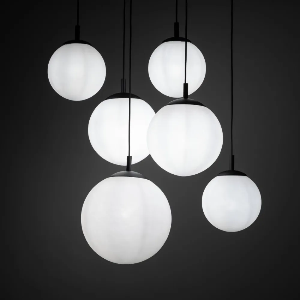 Lampa Wisząca ESME Biały Czarny Szklane Klosze 6xE27 77cm * TK Lighting Best