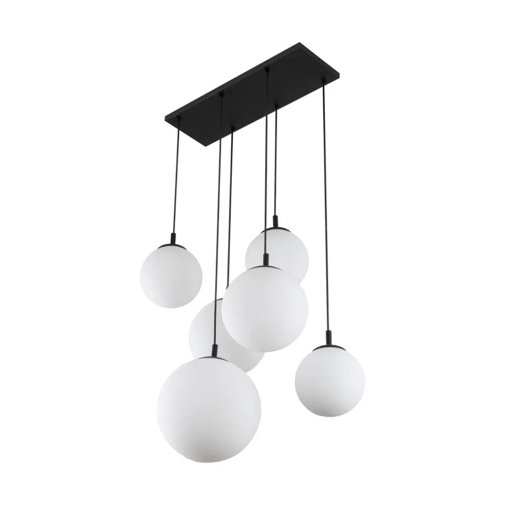 Lampa Wisząca ESME Biały Czarny Szklane Klosze 6xE27 77cm * TK Lighting Best