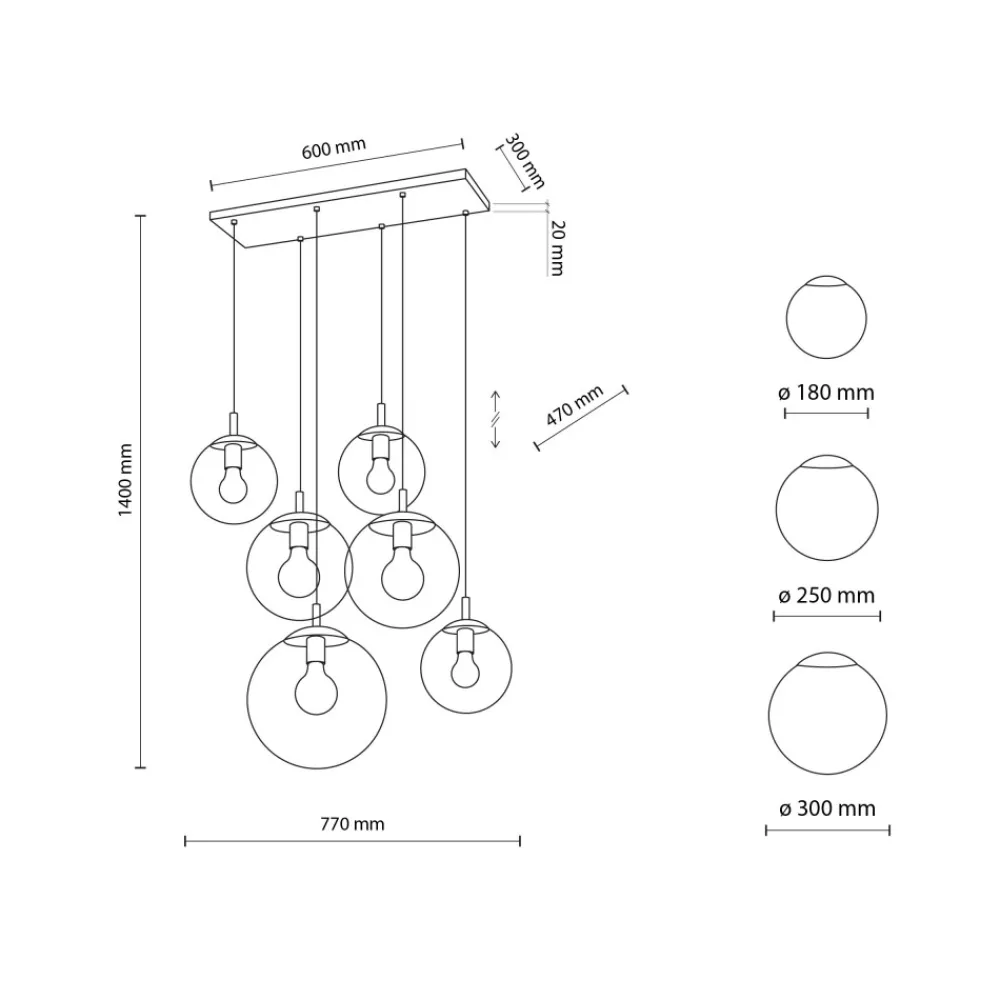 Lampa Wisząca ESME Mix Szklane Klosze 6xE27 77cm * TK Lighting Clearance