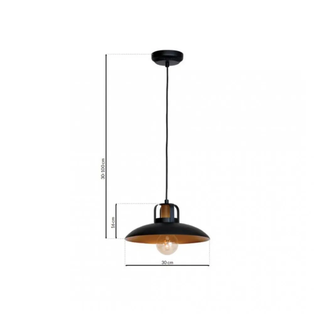 Lampa Wisząca FELIX II Czarny Złoty Metalowy Klosz 1xE27 30cm * Eko-light Clearance