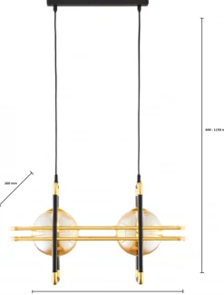 Lampa Wisząca FIORI Czarny Złoty Szklane Klosze 2xG9 * Jupiter