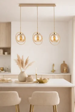 Lampa Wisząca Galaxy Beżowa Szkło 3xE27 85 cm * HowHomely Discount