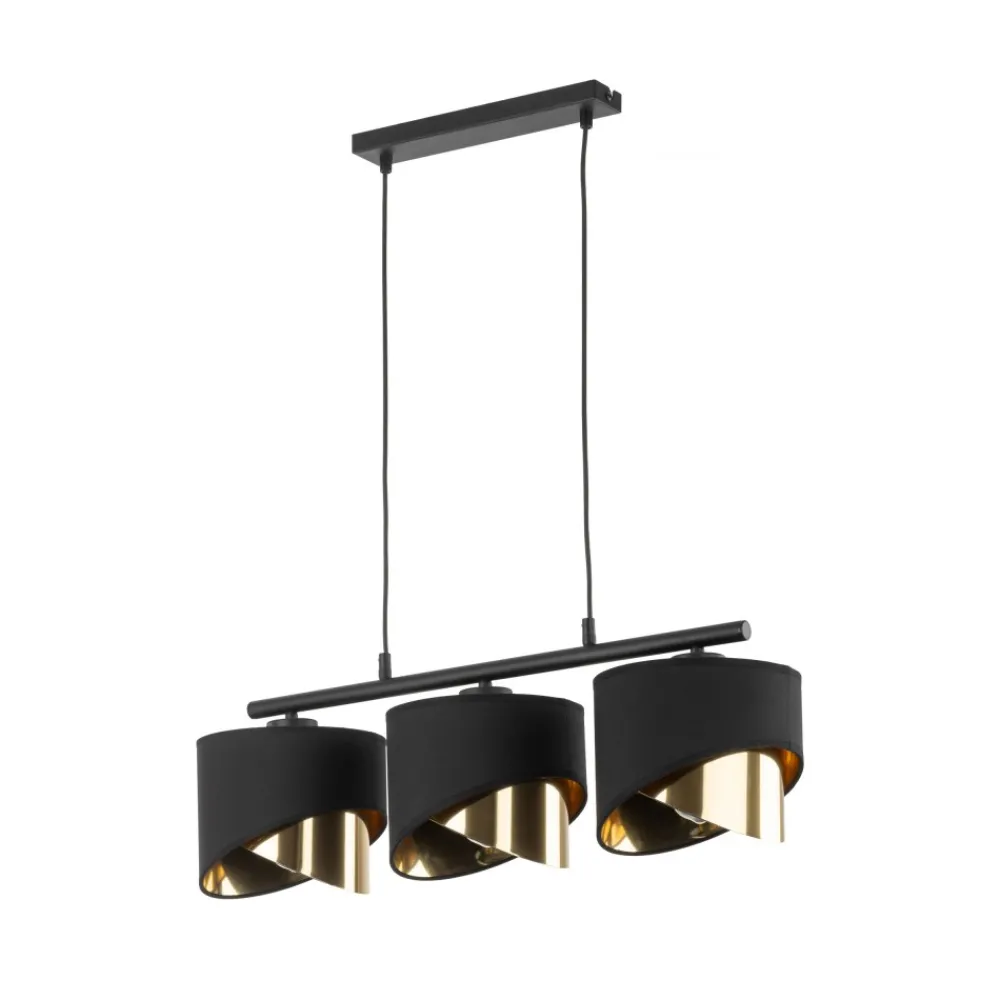 Lampa Wisząca GRANT Czarny Złoty Abażury Listwa 3xE27 * TK Lighting Clearance