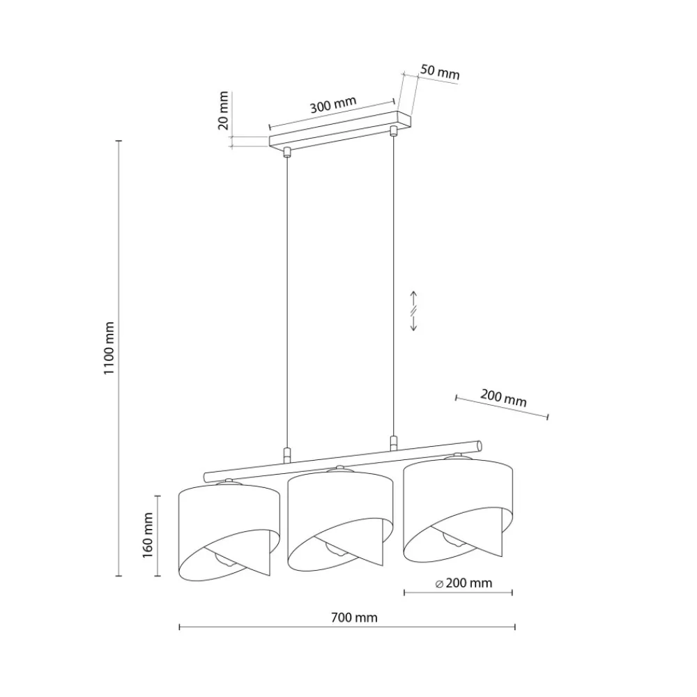 Lampa Wisząca GRANT Czarny Złoty Abażury Listwa 3xE27 * TK Lighting Clearance