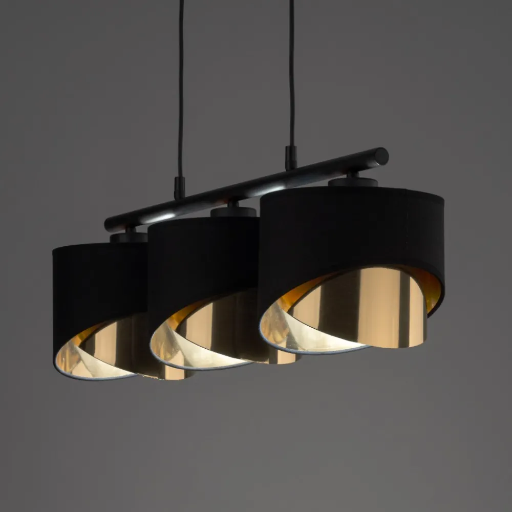 Lampa Wisząca GRANT Czarny Złoty Abażury Listwa 3xE27 * TK Lighting Clearance