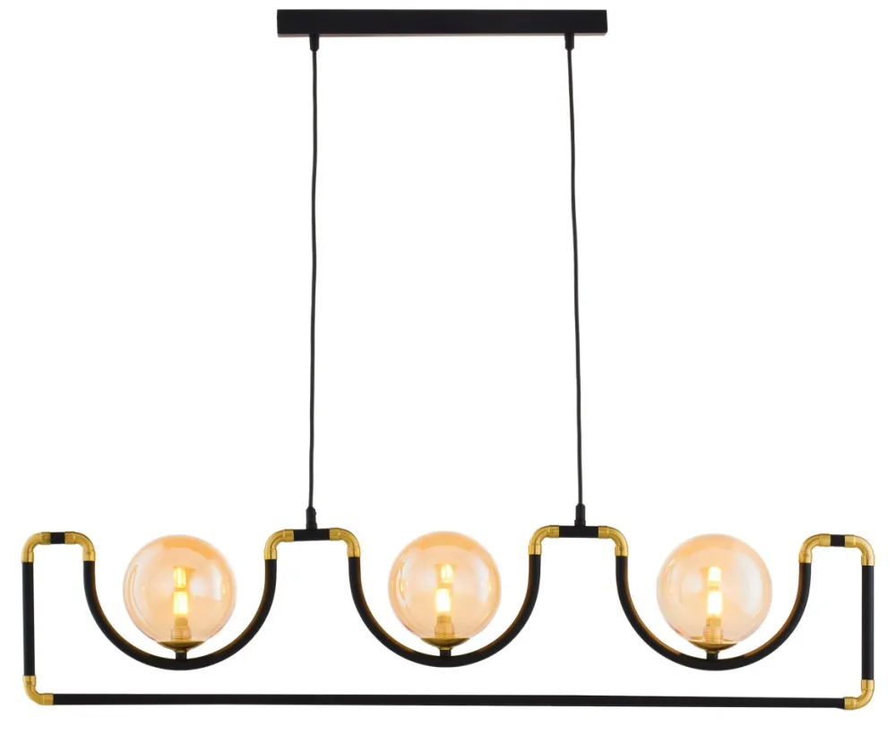 Lampa Wisząca HANZA Czarny Bursztynowy Szklane Klosze 3xG9 * Jupiter New