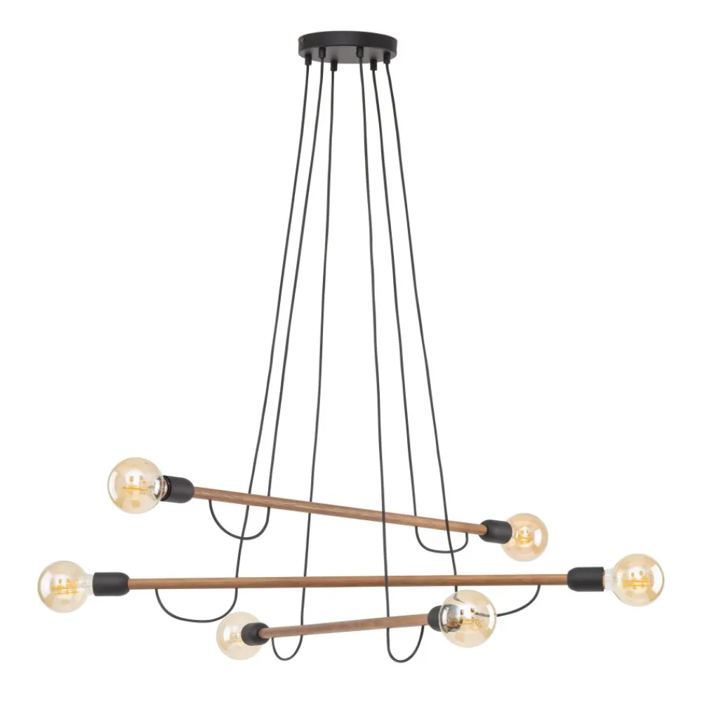 Lampa Wisząca HELIX Czarny Orzech Drewno Loft 6xE27 * TK Lighting New