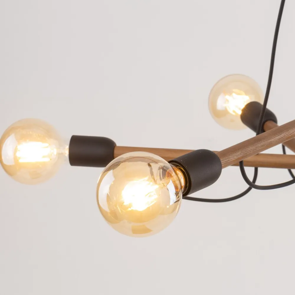 Lampa Wisząca HELIX Czarny Orzech Drewno Loft 6xE27 * TK Lighting New