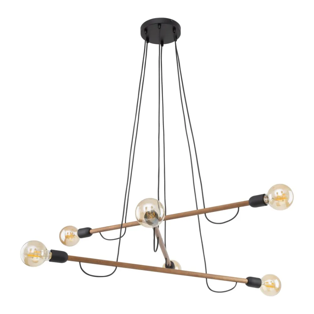 Lampa Wisząca HELIX Czarny Orzech Drewno Loft 6xE27 * TK Lighting New