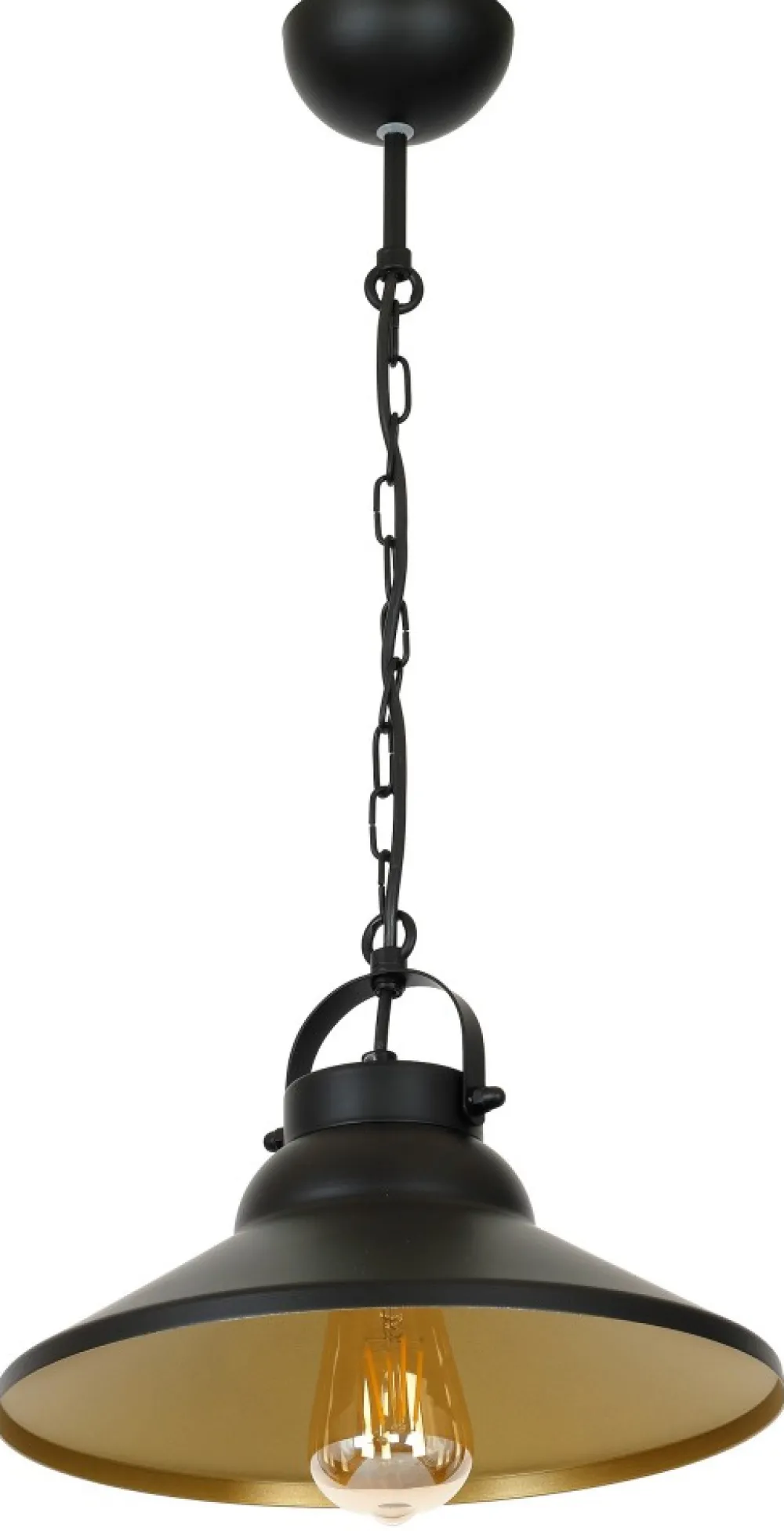 Lampa Wisząca IRON Czarny Złoty Metalowy Klosz 1xE27 31cm * Luminex