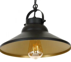 Lampa Wisząca IRON Czarny Złoty Metalowy Klosz 1xE27 31cm * Luminex
