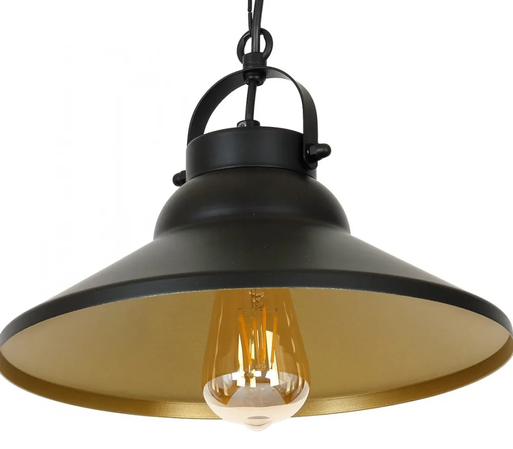 Lampa Wisząca IRON Czarny Złoty Metalowy Klosz 1xE27 31cm * Luminex