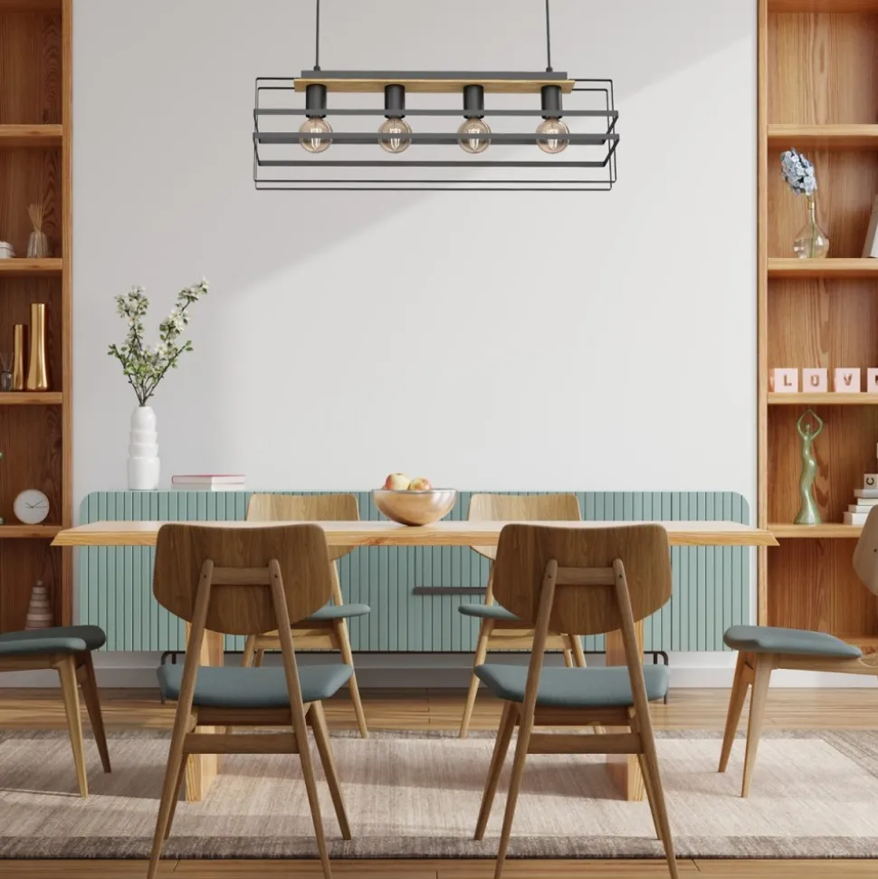 Lampa Wisząca KORTEZ Czarny Brązowy 4xE27