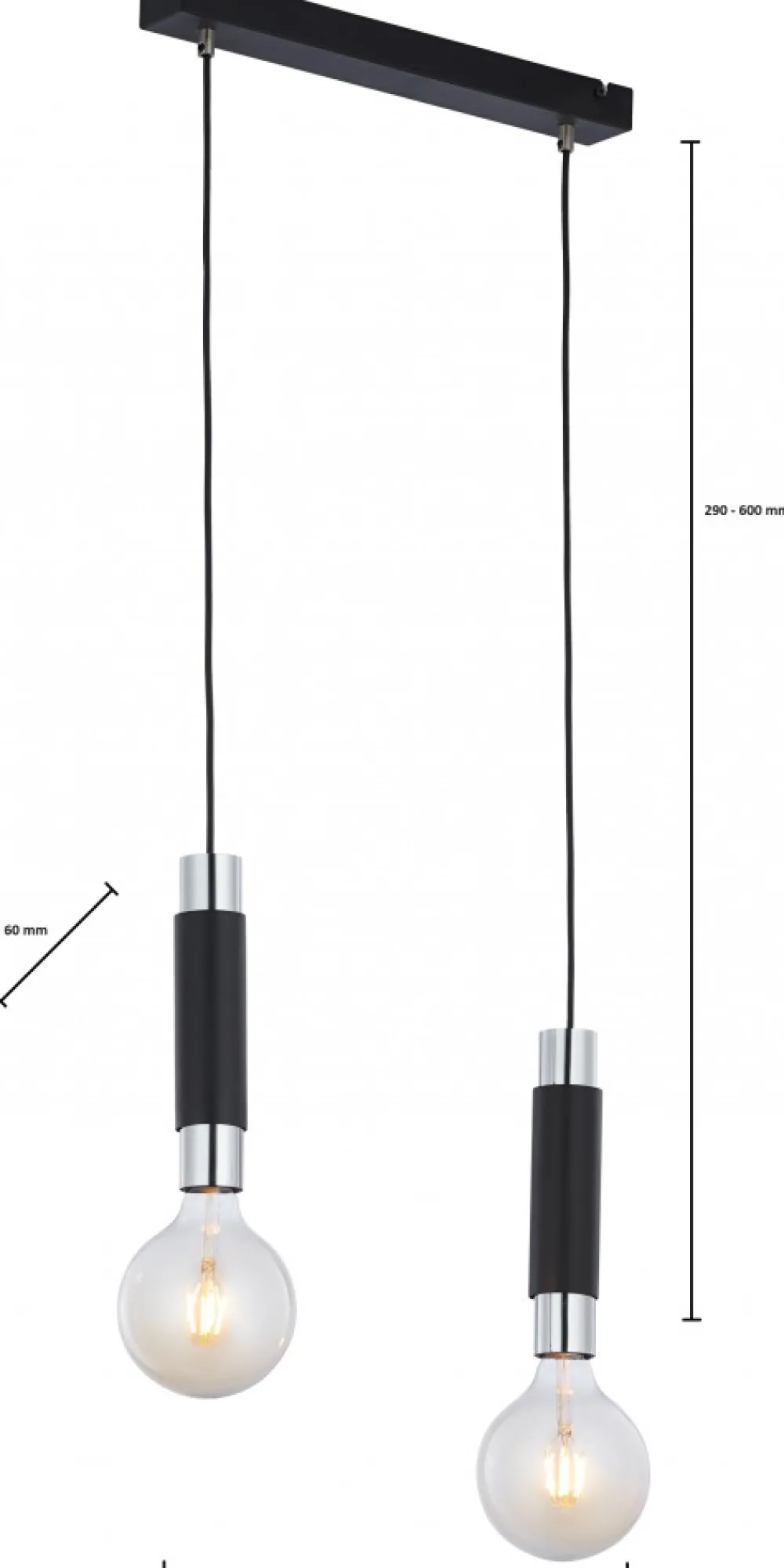 Lampa Wisząca LILE Czarny Srebrny 2xE27 * Jupiter New