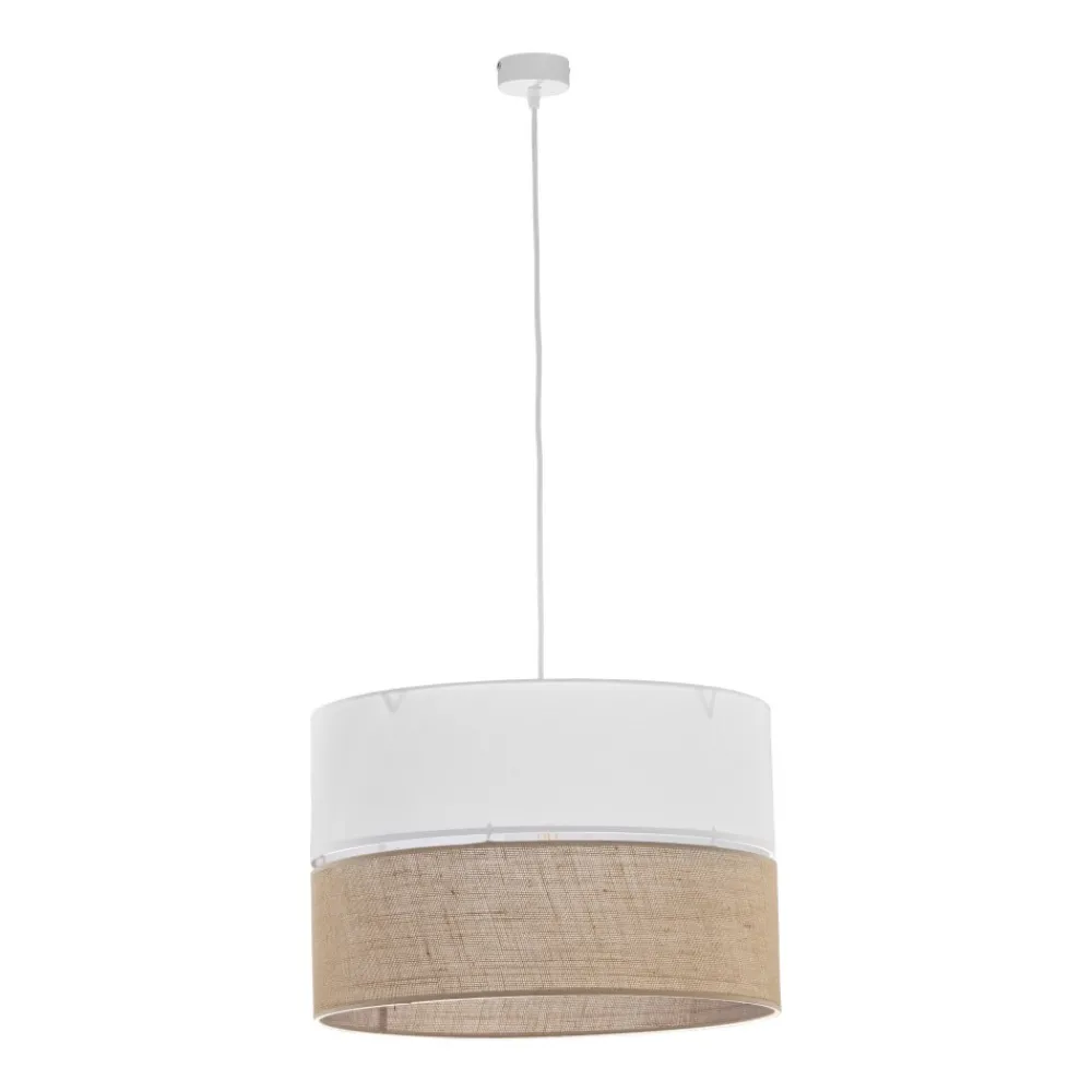 Lampa Wisząca LINOBIANCO Biały Brązowy Boho Abażur 1xE27 50cm * TK Lighting Best