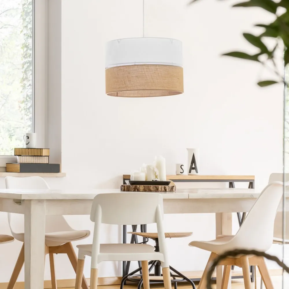 Lampa Wisząca LINOBIANCO Biały Brązowy Boho Abażur 1xE27 50cm * TK Lighting Best