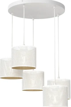 Lampa Wisząca LOFT SHADE Biały Złoty Klosz z Tworzywa 5xE27 * Luminex Sale