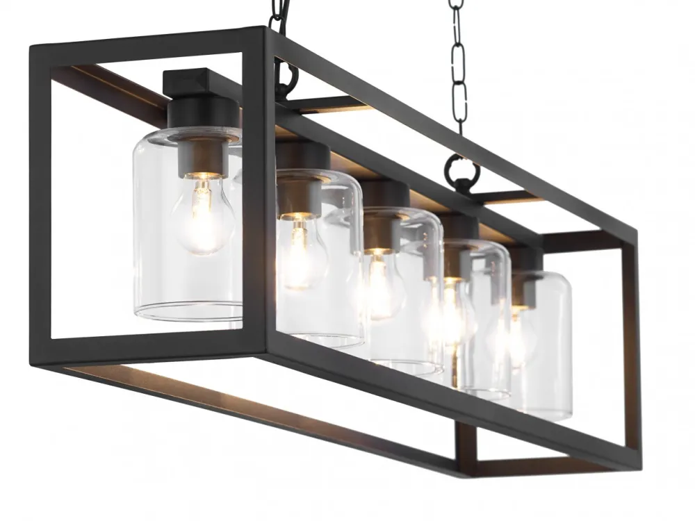 Lampa Wisząca MACARI Czarny Szklane Klosze 5xE27 * Jupiter