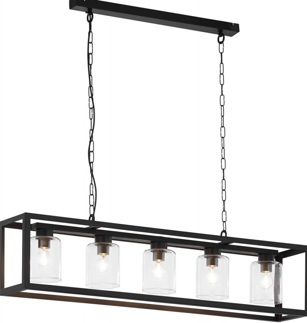 Lampa Wisząca MACARI Czarny Szklane Klosze 5xE27 * Jupiter