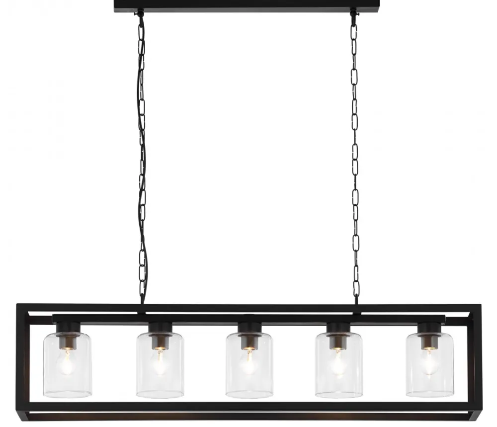 Lampa Wisząca MACARI Czarny Szklane Klosze 5xE27 * Jupiter