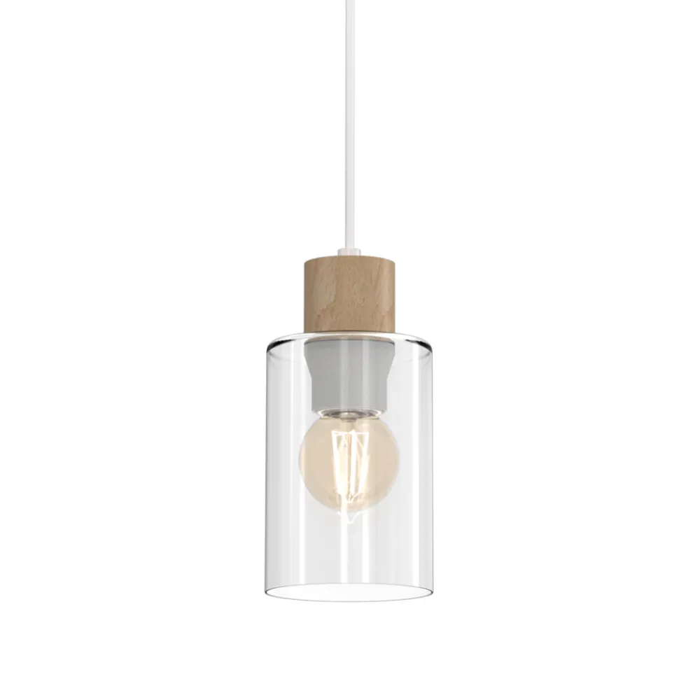 Lampa Wisząca MADERA Biały Brązowy Szklany Klosz 1xE27 10cm * Eko-light Clearance