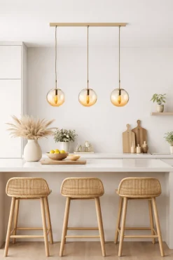 Lampa Wisząca Maro Beżowa Szkło 3xE14 55 cm * HowHomely Best