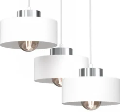 Lampa Wisząca MARTI Biały Srebrny Metalowy Klosz 3xE27 Plafon