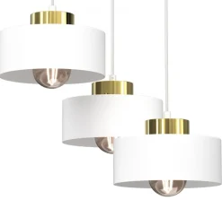Lampa Wisząca MARTI Biały Złoty Metalowy Klosz 3xE27 Plafon * Luminex New