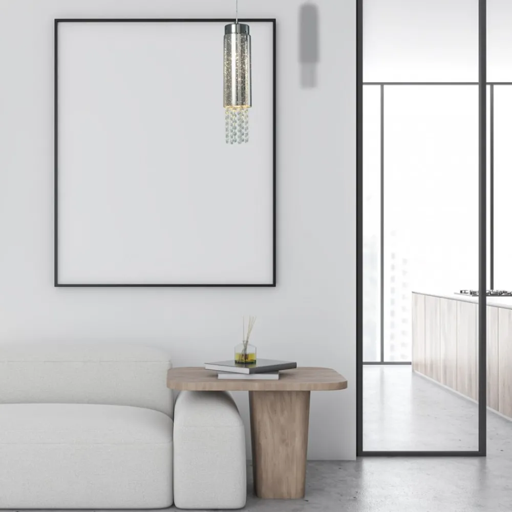 Lampa Wisząca MOONLIGHT Srebrny Szklany Klosz Kryształy 1xE14 10cm * Eko-light Discount