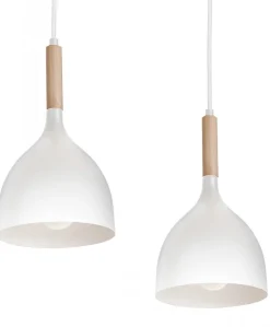 Lampa Wisząca NOAK WOOD Biały Brązowy Metalowy Klosz 4xE27