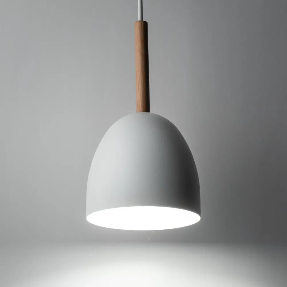 Lampa Wisząca NORD Biały Drewno Metalowy Klosz 1xE27 * TK Lighting Outlet