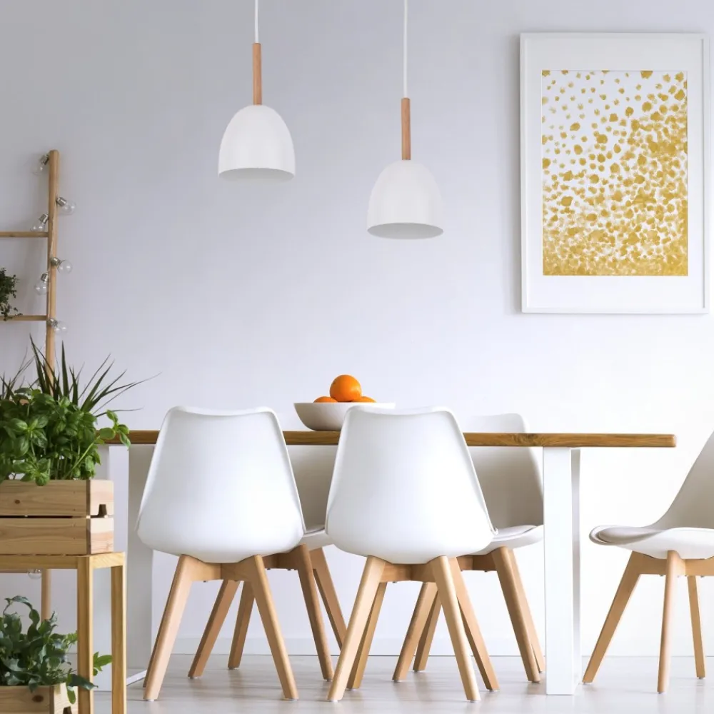 Lampa Wisząca NORD Biały Drewno Metalowy Klosz 1xE27 * TK Lighting Outlet