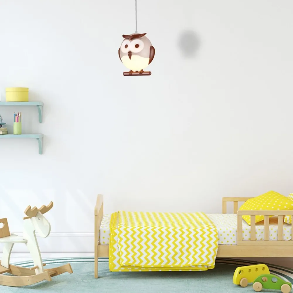 Lampa Wisząca OWL Brązowy Biały Plastikowy Klosz 1xE14 15cm * Eko-light Sale