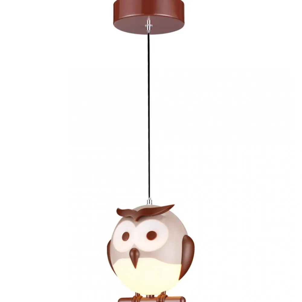 Lampa Wisząca OWL Brązowy Biały Plastikowy Klosz 1xE14 15cm * Eko-light Sale