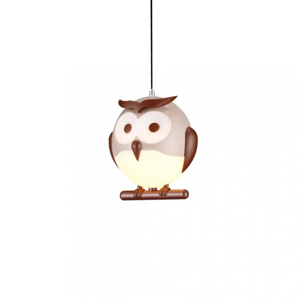 Lampa Wisząca OWL Brązowy Biały Plastikowy Klosz 1xE14 15cm * Eko-light Sale