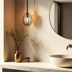 Lampa wisząca PEARL czarna klosz koniak 1xG9 * TK Lighting Online