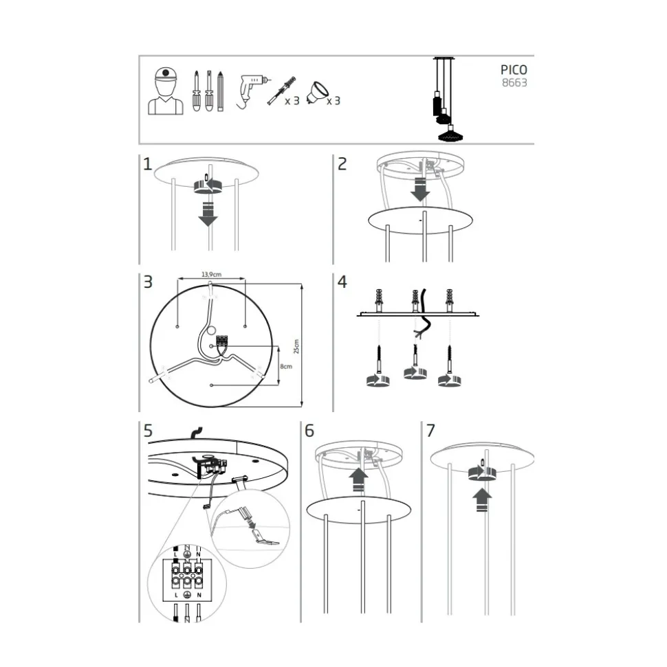 Lampa Wisząca PICO Czarny Metalowe Klosze 3xGU10