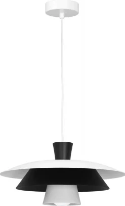 Lampa Wisząca PLATO Biały Czarny Metalowy Klosz 1xE27 34cm * Luminex New