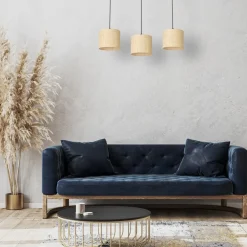 Lampa Wisząca RATTAN Czarny Beżowy Abażur 3xE27 * Luminex Outlet