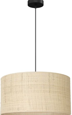 Lampa Wisząca RATTAN Czarny Beżowy Abażur 1xE27 40cm