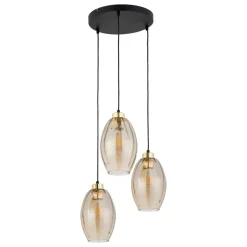 Lampa Wisząca SEBO Czarny Złoty Koło Szklane Klosze 3xE27 * TK Lighting