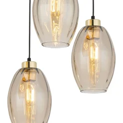 Lampa Wisząca SEBO Czarny Złoty Koło Szklane Klosze 3xE27 * TK Lighting